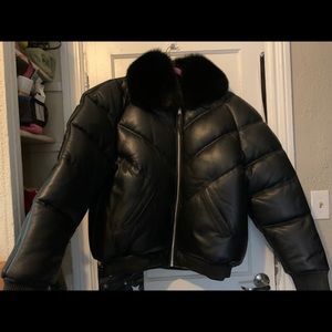 Giovanni outerwear leather and fur jacket